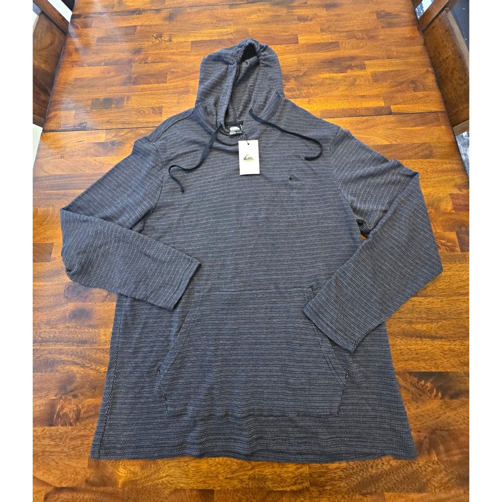 Quiksilver Men's Gray Striped Pullover Hoodie Cotton Knit XL Drawstring Pkt 051